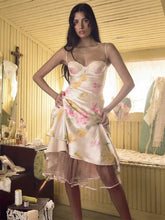 Print Midi Dress Spaghetti Strap Sleeveless Backless Pleated Floral Dress